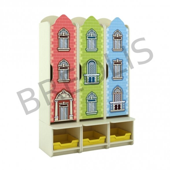 Three-door children`s wardrobe with photo print "Old town"