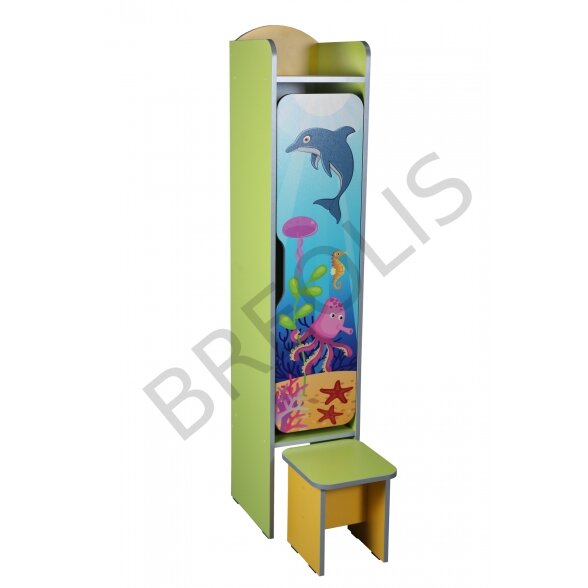 One-door wardrobe with a bench, with photo print "Underwater world"